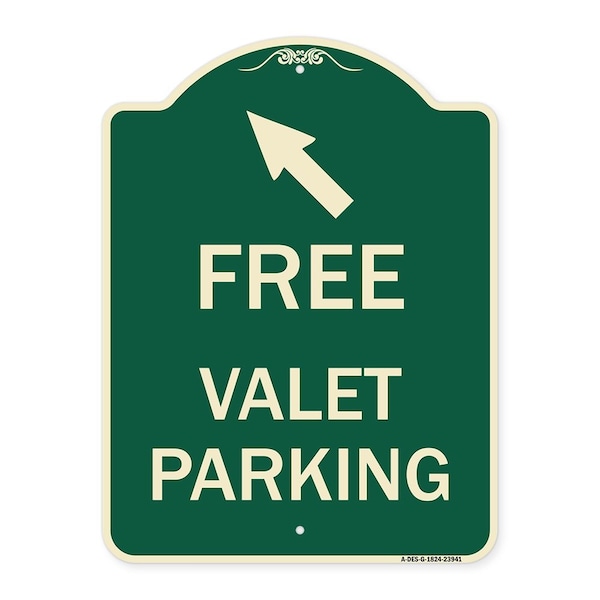 Signmission Free Valet Parking W/ Upper Left Arrow Heavy-Gauge Aluminum Sign, 24" x 18", G-1824-23941 A-DES-G-1824-23941 - main